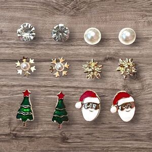 Cute Christmas Stud Earrings Set Of 6 Santa Claus Christmas Tree Snowflake